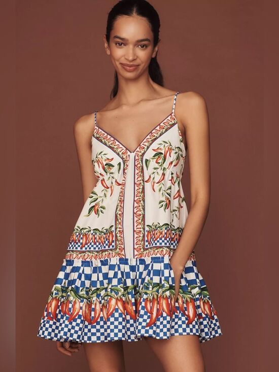 FARM Rio Dresses & Skirts - Farm Rio Picnic Peppers Ainika Sleeveless V-Neck Babydoll Swing Mini Dress XL